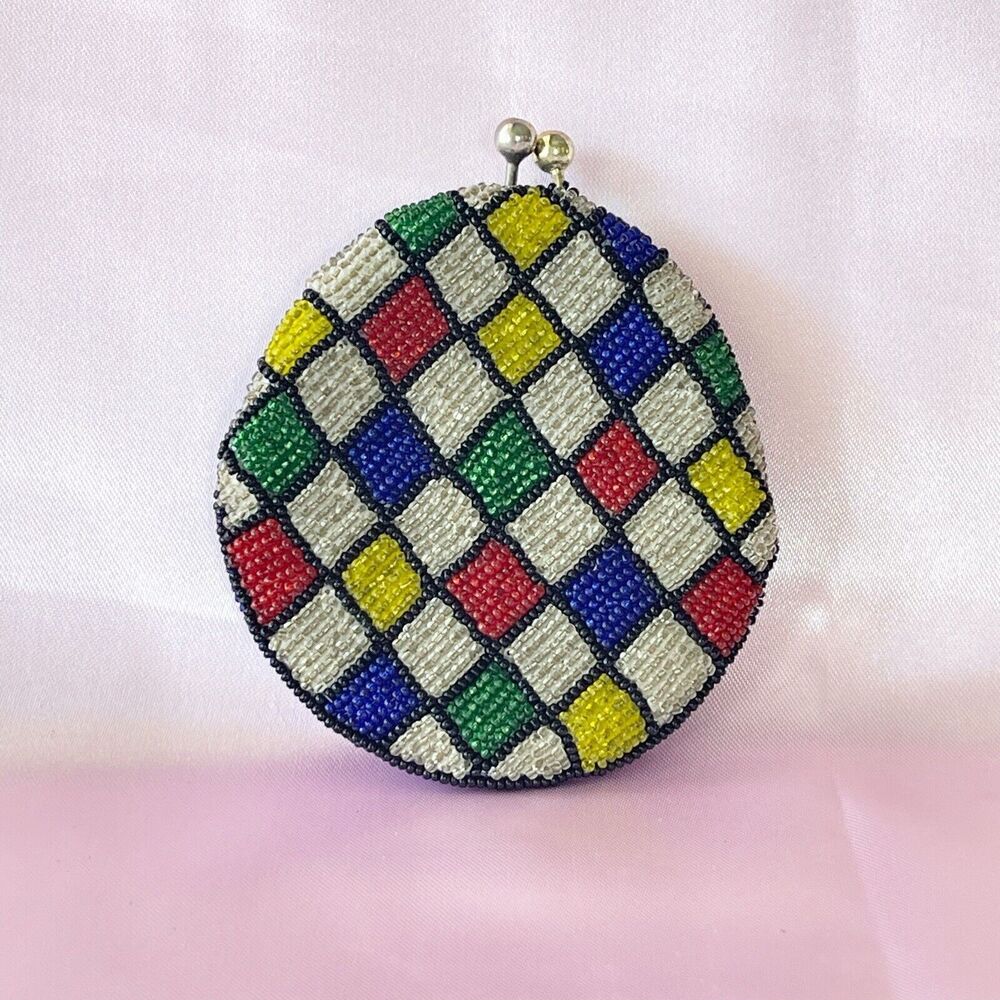1940s Coin Purse Handmade Pouch Colorful Coin Purse Geometric Pattern Wallet - Picture 14 of 14